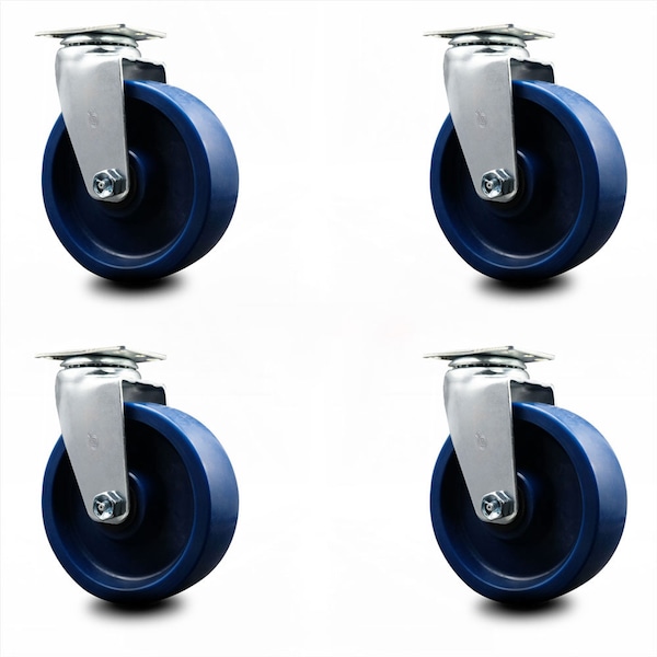 6 Inch Solid Polyurethane Wheel Swivel Caster Set with Roller Bearings SCC